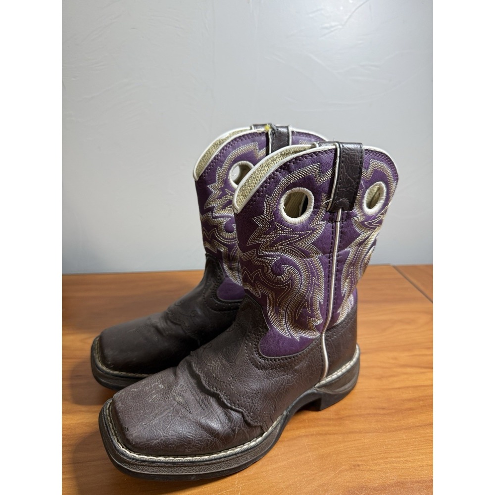 Durango Lil' BT286 Youth Girls Dark Brown Purple Lacey 8" Western Boots Sz 3.5